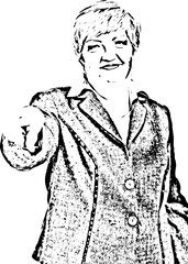 Smiling mature business woman pointing to you