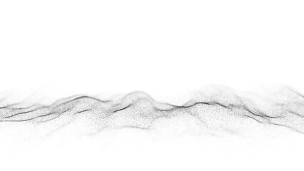 Abstract white wave with moving dots. Flow of particles. Cyber technology illustration. 3d rendering.