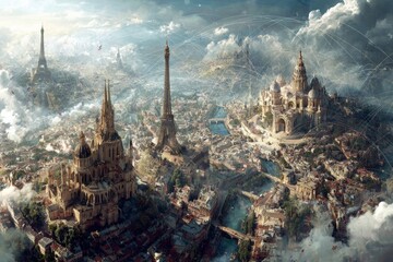 Fototapeta premium Trade networks and landmarks: visualizing eu-us diplomatic ties. Trade balance shift. Eu suspends tariffs on us goods seeking trade agreement by month's end. Trade war pause. Global trade news.