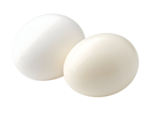 Two pristine white eggs gently rest together, showcasing their smooth, natural forms.