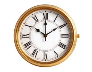 An elegant golden clock with classic Roman numerals displays the precise passage of time.