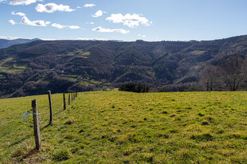 O Cebreiro, Spain. Surrounding valleys and hills near O Cebreiro on a late winter day, with...