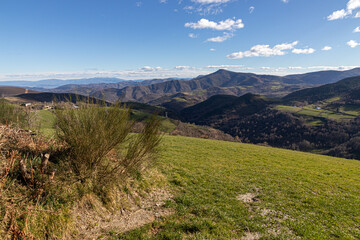 O Cebreiro, Spain. Surrounding valleys and hills near O Cebreiro on a late winter day, with...