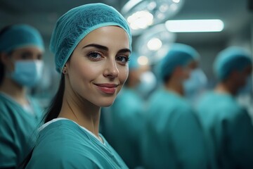 Portrait of happy doctors, nurses, and other medical staff in a hospital, reflecting teamwork and dedication in healthcare, Generative AI