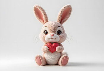 A delightful 3D rendering of a sweet bunny plush toy, showcasing its soft texture and a loving gesture.