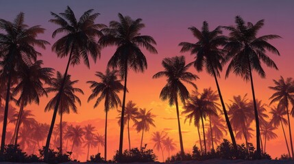 Fototapeta premium Pixel Art Tropical Sunset Silhouette