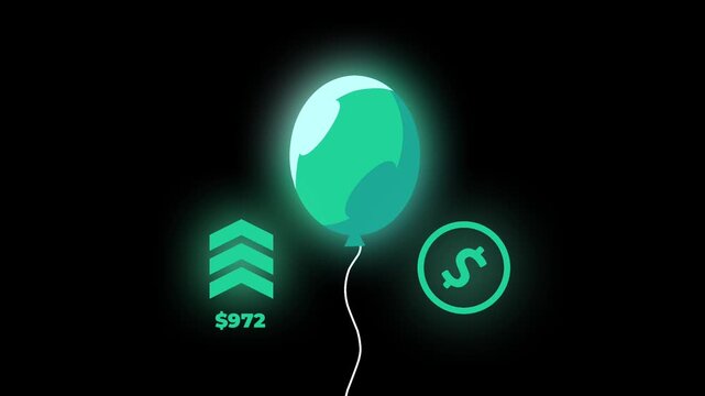business infographics with a growing green balloon representing managed inflation, transitioning to an exponentially expanding red balloon symbolizing hyperinflation.
