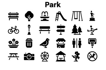 A collection of solid black icons for parks, nature, and recreation