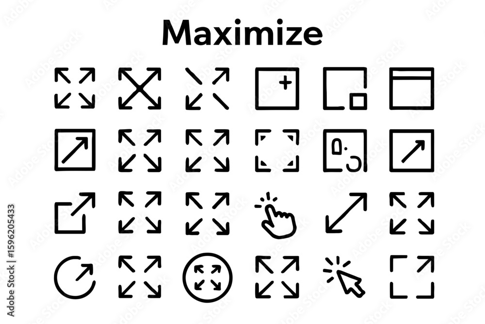 Fototapete A collection of solid black icons for maximizing windows and screen size