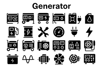 A collection of solid black icons for generators and power supply