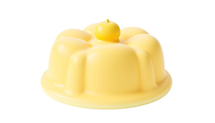 Fototapeta premium A 3D Render of Cute Cartoon Style Kawaii Yellow Pudding with Yellow Apple Topping on Transparent Background Sweet Desert Graphic Asset for Website Design