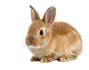 Obraz premium An adorable reddish-brown rabbit rests peacefully, showcasing its soft fur and curious gaze.