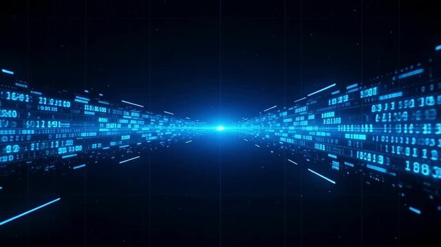 Blue binary code background for a futuristic digital data network concept