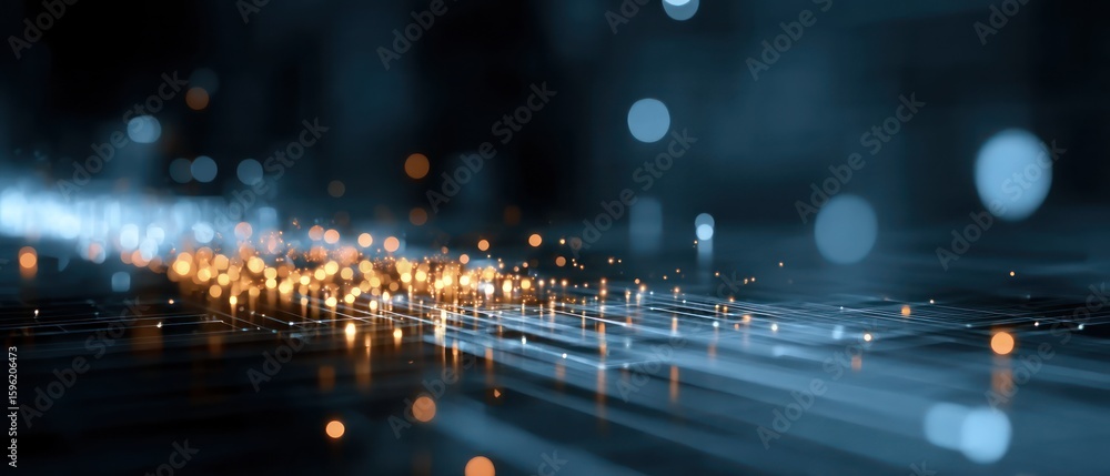 Aufkleber abstract digital network with glowing lines and particles