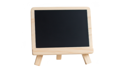 Small blackboard on easel, perfect for displaying messages or specials on transparent background