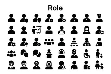 A collection of solid black icons for professional roles and user types