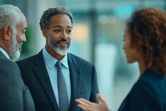 Pharmaceutical sales representative discussing new pharmaceutical products with doctors in a medical building, engaging in meaningful conversations about healthcare advancements, Generative AI