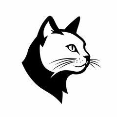 Fototapeta premium Illustration of a cat head in black and white style silhouette