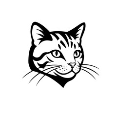 Stylized black and white cat head vector graphic silhouette