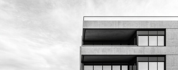 Concrete Facade Minimalist Building with Balconies and Sky, architecture, minimalism
