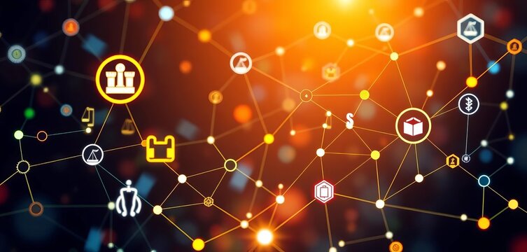 Abstract network of law icons symbolizing legal innovation and justice,  legal tech,  development