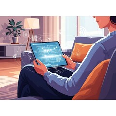 Person Interacting with Data on Smart Home Tablet