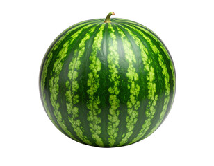  Whole Ripe Watermelon with Green Stripes, Front View, Isolated on White Background PNG