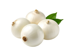 Fototapeta premium Fresh white onions with vibrant green leaves offer a crisp and flavorful culinary ingredient.