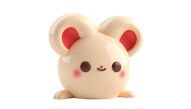 Cute Cream Colored Mouse Icon with Pink Cheeks in Cartoon Style 3D Render on Transparent Background
