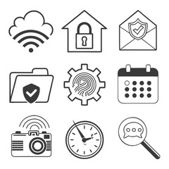Collection of security icons. A set of icons representing different aspects of security in a modern digital environment