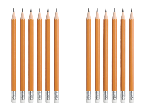 Rows of freshly sharpened pencils with erasers illustrate readiness for academic pursuits.
