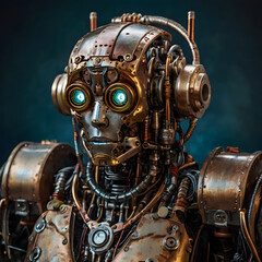 Steampunk humanoid robot art