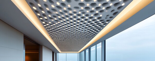 Modern Ceiling Design with Recessed Lights and Windows, Architecture, Interior