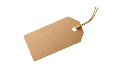 Kraft Paper Price Tag with Cord isolated On Transparent Png Background.