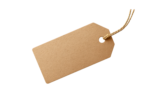Kraft Paper Price Tag with Cord isolated On Transparent Png Background.