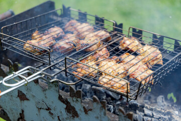 Close Up of Chicken Grilling on BBQ