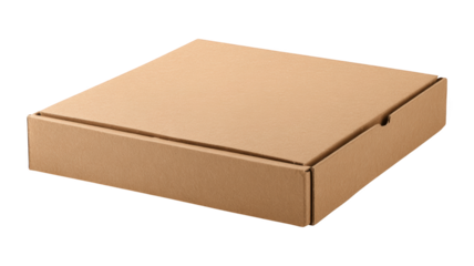 Closed Brown Corrugated Cardboard Box for Shipping isolated On Transparent Png Background.