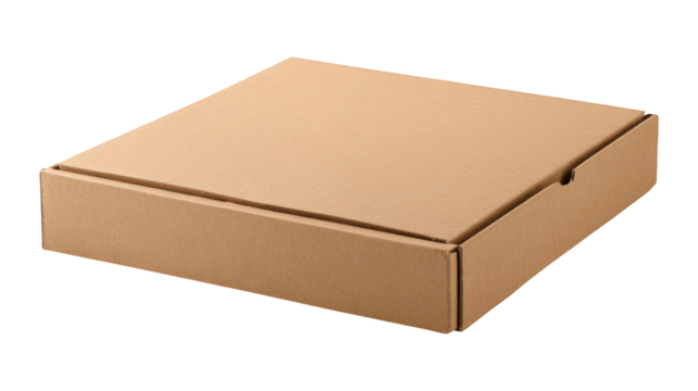 Closed Brown Corrugated Cardboard Box for Shipping isolated On Transparent Png Background.