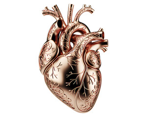 Rose Gold Anatomical Heart 3 D Render with Intricate... isolated on a transparent background