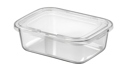 Clear Plastic Food Container with Lid isolated On Transparent Png Background.