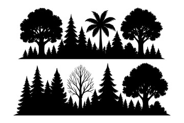 Black forest silhouette tree line illustration set