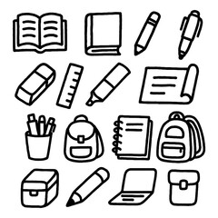School Supplies & Stationery Icon Set