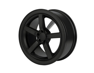 Obraz premium Modern black alloy wheel with a glossy finish showcases sleek design and automotive style.