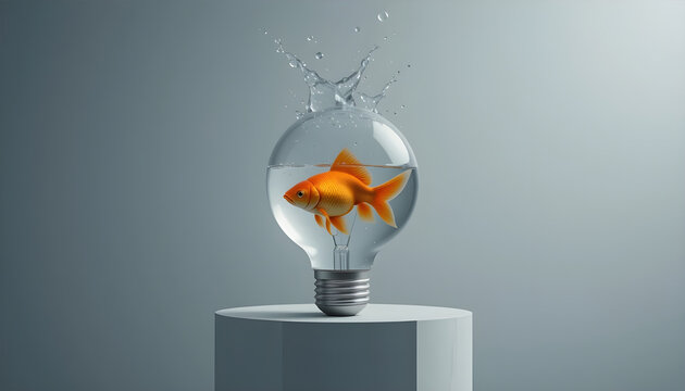 Goldfish Inside Lightbulb – Concept of Ideas and Life in Surreal Design

