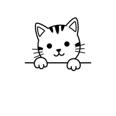 Cartoon cat peeking over a line with cute expression silhouette