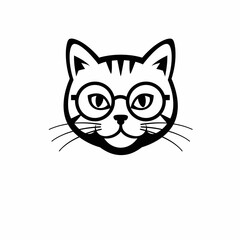 Stylized cat face with glasses in black and white silhouette