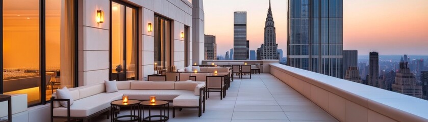 Sunset Rooftop Lounge in Cityscape View, New York ,Lounge