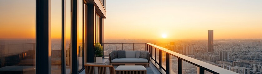 Sunset View from Luxury Apartment Balcony, relaxation, cityscape