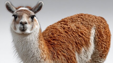 Llama standing on white background, full body animal portrait