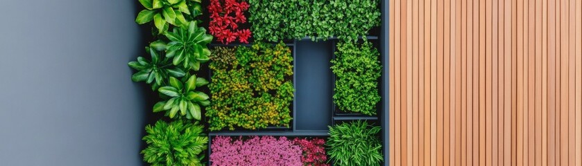Vertical Garden Design with Wood Panel and Plant Variety, green wall , landscaping